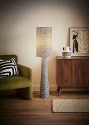 ValueLights Bertie Leopard Print Full Fabric Midi Floor Lamp in Tan