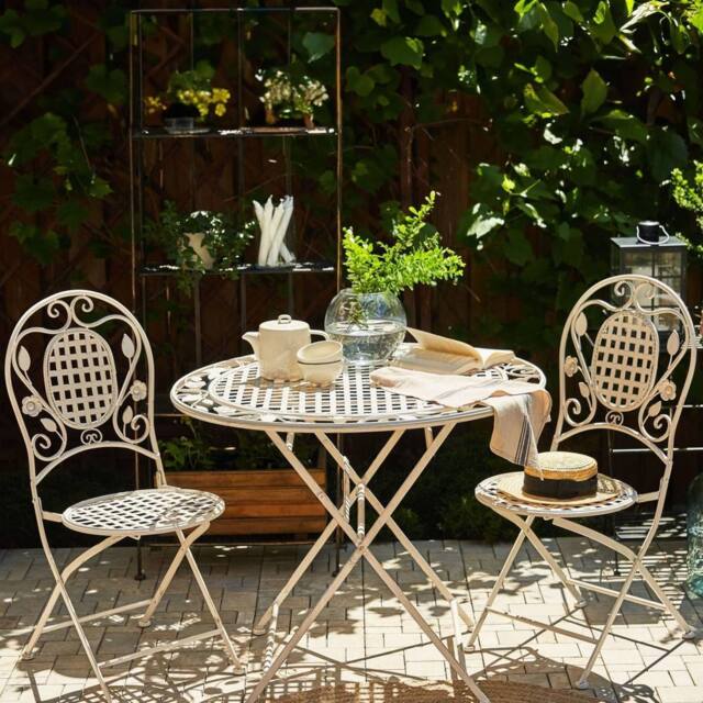 Wyld and Coco Provencal Co Garden Chair Set 2 Distressed Off-White Foldable Iron in White - image 1