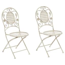 Wyld and Coco Provencal Co Garden Chair Set 2 Distressed Off-White Foldable Iron in White - thumbnail 2