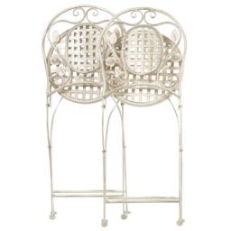 Wyld and Coco Provencal Co Garden Chair Set 2 Distressed Off-White Foldable Iron in White - thumbnail 3