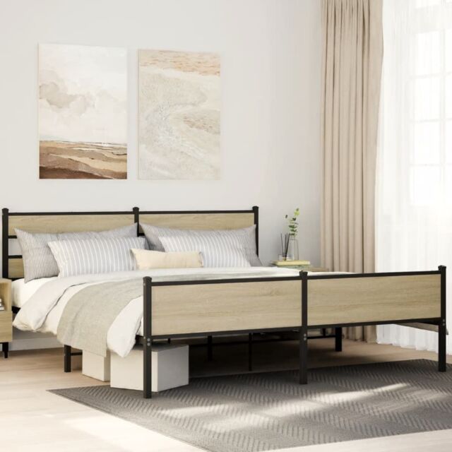 Berkfield Home Metal Bed Frame without Mattress Sonoma Oak 180x200 cm Super King in Brown - image 1