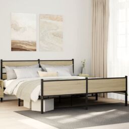 Berkfield Home Metal Bed Frame without Mattress Sonoma Oak 180x200 cm Super King in Brown - thumbnail 1