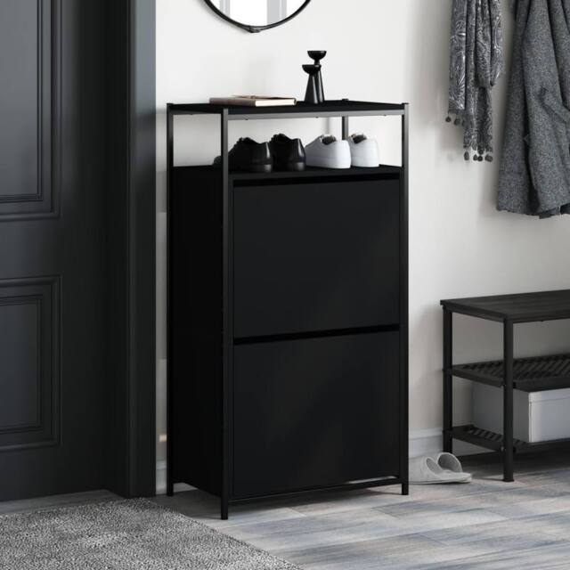 Berkfield Home Shoe Cabinet Black 60x34x112 cm Engineered Wood - Size: 60 x 34 x 112 cm - image 1