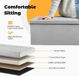 simpa XL Fold Flat Brushed Velvet Ottoman Storage in Light Grey - thumbnail 5