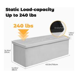 simpa XL Fold Flat Brushed Velvet Ottoman Storage in Light Grey - thumbnail 3