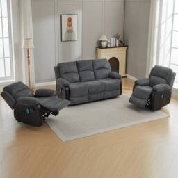 FURNITURE ONE Corduroy Fabric Electric Massage Sofa Suit - 3+1+1 Seater Set in Grey - thumbnail 2