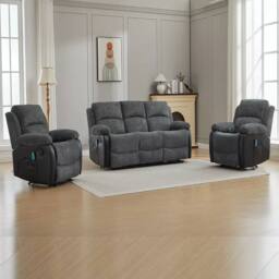 FURNITURE ONE Corduroy Fabric Electric Massage Sofa Suit - 3+1+1 Seater Set in Grey