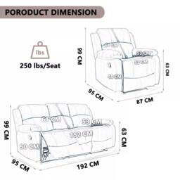FURNITURE ONE Corduroy Fabric Electric Massage Sofa Suit - 3+1+1 Seater Set in Grey - thumbnail 3