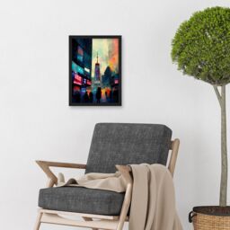 Artery8 Times Square New York Neon Street Artwork Framed Wall Art Print A4 in Black - thumbnail 2