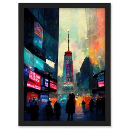 Artery8 Times Square New York Neon Street Artwork Framed Wall Art Print A4 in Black - thumbnail 1