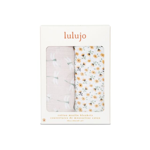 Lulujo 2-pack Cotton Swaddles - Vintage Floral / Dragonfly