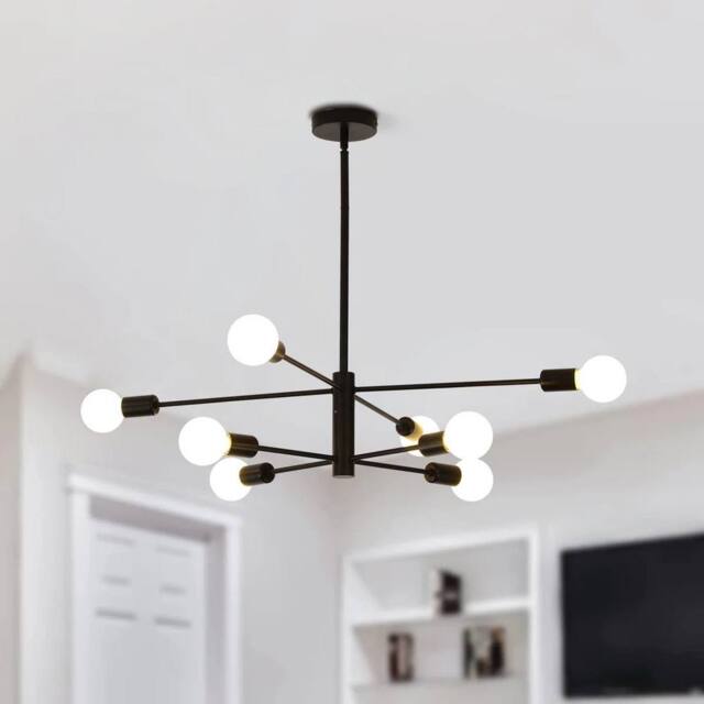 NIVOR 8 Light Sputnik Chandelier, Adjustable Black Modern Pendant Light E27 - image 1