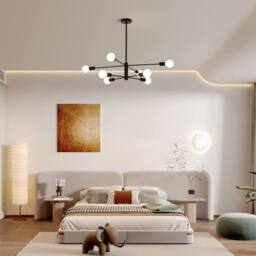 NIVOR 8 Light Sputnik Chandelier, Adjustable Black Modern Pendant Light E27 - thumbnail 4