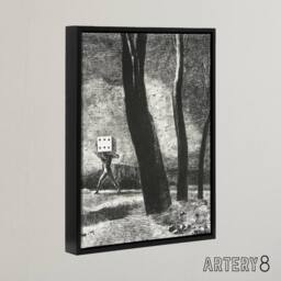 "Artery8 The Gambler Charcoal Painting Redon Black Framed Canvas Wall Art in Grey - Size: W12"" x H16""" - thumbnail 2