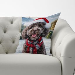 Warren Reed - Designer Snowy Christmas Poodle Cushion in Brown - Size: 45 cm x 45 cm - thumbnail 3