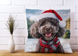 Warren Reed - Designer Snowy Christmas Poodle Cushion in Brown - Size: 45 cm x 45 cm - thumbnail 2