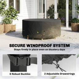 OUTSUNNY Round Garden Furniture Cover Waterproof Dia.214 x 70 cm, Black - Size: 214 x 70 cm - thumbnail 5