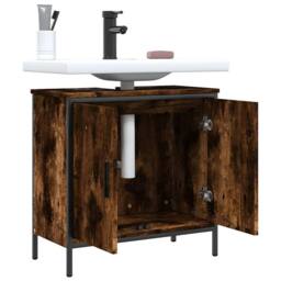 Berkfield Home Bathroom Sink Cabinet Smoked Oak 60x30x60 cm Engineered Wood in Brown - Size: 60 x 30 x 60 cm - thumbnail 4