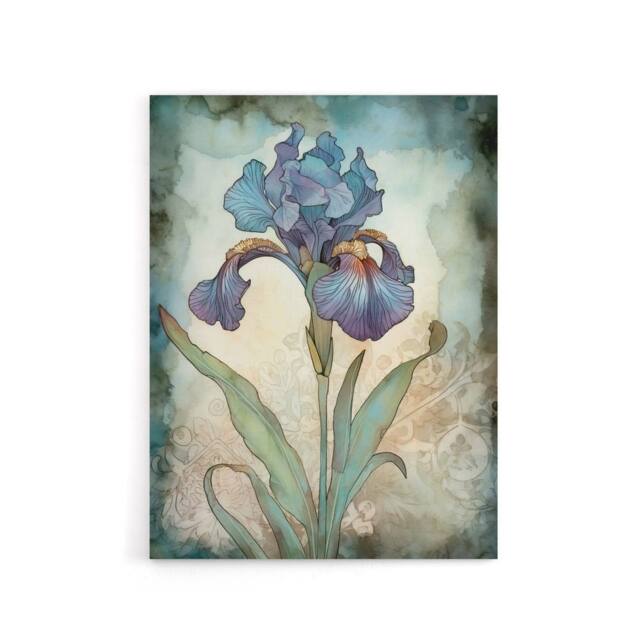 "Artery8 Blue Iris Flower Floral Art Nouveau Canvas Wall Art Print - Size: W18"" x H24""" - image 1