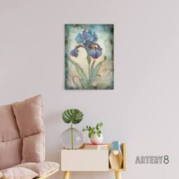"Artery8 Blue Iris Flower Floral Art Nouveau Canvas Wall Art Print - Size: W18"" x H24""" - thumbnail 3