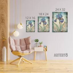 "Artery8 Blue Iris Flower Floral Art Nouveau Canvas Wall Art Print - Size: W18"" x H24""" - thumbnail 4
