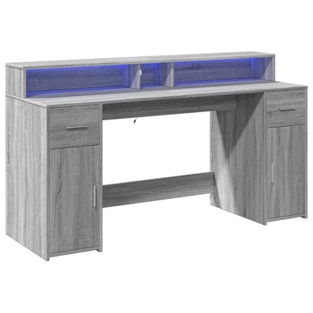 Berkfield Home Soft Desk with LED Lights Grey Sonoma 160x55x91 cm Engineered Wood - Size: 160 x 55 x 91 cm - image 1
