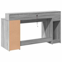 Berkfield Home Soft Desk with LED Lights Grey Sonoma 160x55x91 cm Engineered Wood - Size: 160 x 55 x 91 cm - thumbnail 8