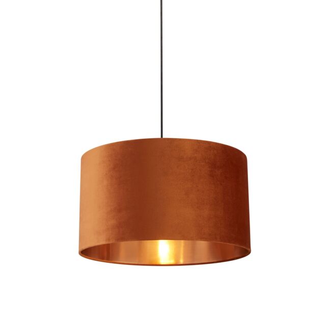 Lighting Collection Burnt Orange Velvet Drum Shade Copper Inner D50Cm Lamp Shade - image 1