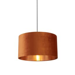 Lighting Collection Burnt Orange Velvet Drum Shade Copper Inner D50Cm Lamp Shade
