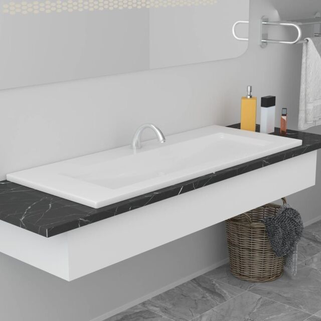 Berkfield Home Built-in Basin 101x39.5x18.5 cm Ceramic White - image 1