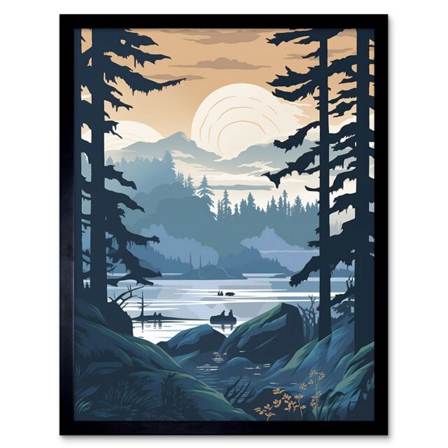 "Artery8 Wall Art Print Lake View in Rainforest Landscape Art Framed in Black - Size: W12"" x H16""" - image 1