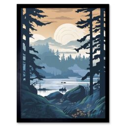 "Artery8 Wall Art Print Lake View in Rainforest Landscape Art Framed in Black - Size: W12"" x H16""" - thumbnail 1