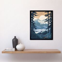 "Artery8 Wall Art Print Lake View in Rainforest Landscape Art Framed in Black - Size: W12"" x H16""" - thumbnail 2