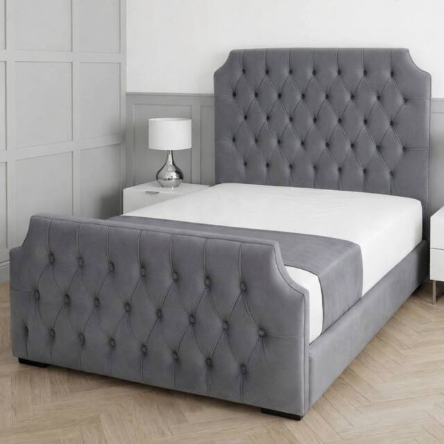 Living Comfort Bedz Westminster Plush Upholstered Bed Slatted Base with 48Inch Headboard in Grey - Size: Super King - image 1