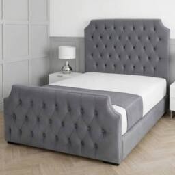 Living Comfort Bedz Westminster Plush Upholstered Bed Slatted Base with 48Inch Headboard in Grey - Size: Super King - thumbnail 1