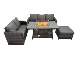 Fimous Garden Outdoor Rattan Furniture Set with Big Footstool in Dark Grey - thumbnail 1