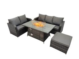 Fimous Garden Outdoor Rattan Furniture Set with Big Footstool in Dark Grey - thumbnail 2