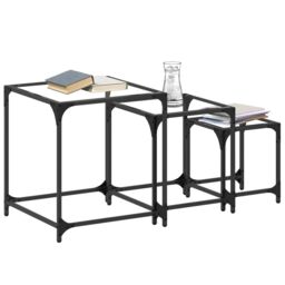 Berkfield Home Nesting Coffee Tables 3 pcs with Transparent Glass Top Steel in Black - thumbnail 3