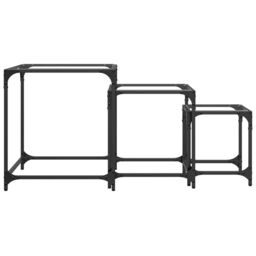 Berkfield Home Nesting Coffee Tables 3 pcs with Transparent Glass Top Steel in Black - thumbnail 4