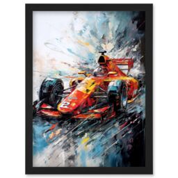 Artery8 Orange Race Car Grand Prix Action Shot Painting Artwork Framed Wall Art Print A4 in Black - thumbnail 1