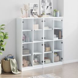 Berkfield Home Bookcase with Doors White 136x37x142 cm Engineered Wood - Size: 136 x 37 x 142 cm - thumbnail 3
