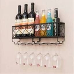 Havendro Metal Wall Mounted Wine Glass Rack Shelf Display Holder in Black - thumbnail 1
