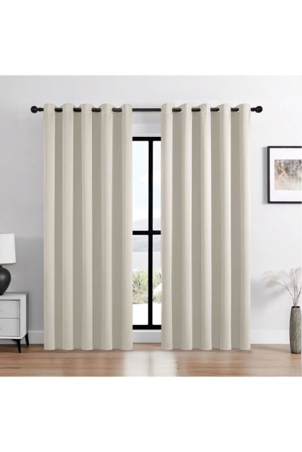 H&O Direct Beige Grommet Top Polyester Blackout Curtains Pair, 168cm W x 229 cm H - image 1