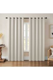 H&O Direct Beige Grommet Top Polyester Blackout Curtains Pair, 168cm W x 229 cm H - thumbnail 2