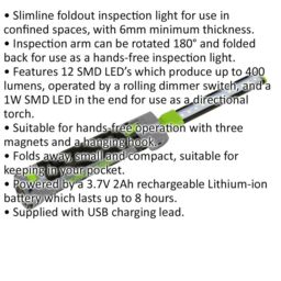 Loops Slimline Inspection Light - 12 SMD + 1W SMD LED - Rechargeable - 400 + 70 Lumens - thumbnail 2