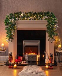 Marco Paul 6ft Pre-Lit LED Christmas Garland With Silver Bows & Baubles in Green - thumbnail 3