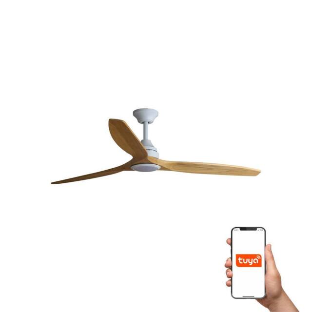 Netlighting Alo Large 3 Blade Ceiling Fan White Wood Light Smart in Brown - image 1