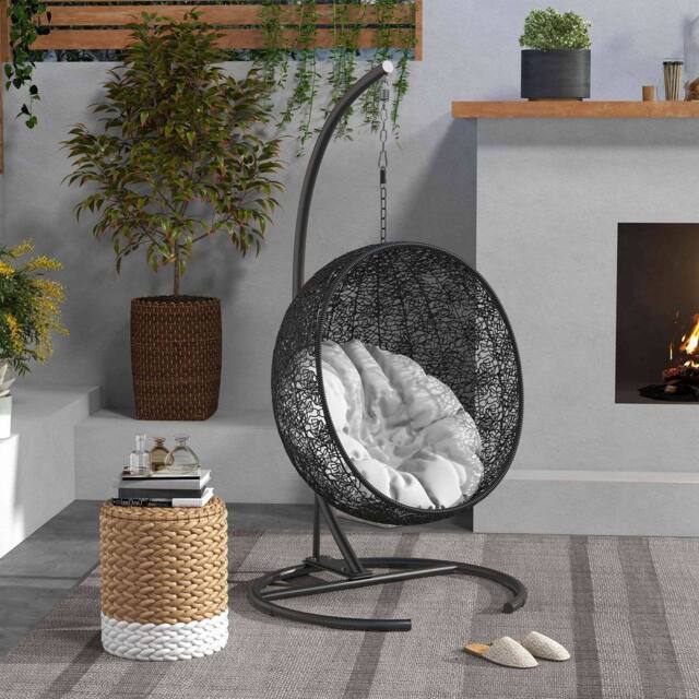 OUTSUNNY Hammock Chair Stand w/ Round Base, C Swing Stand Only, Black - image 1