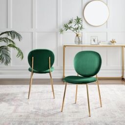 FurnitureboxUK Set of 2 Ivy Modern Velvet Dining Chairs On Gold Legs - Vintage Retro Nod in Green - thumbnail 3