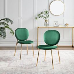 FurnitureboxUK Set of 2 Ivy Modern Velvet Dining Chairs On Gold Legs - Vintage Retro Nod in Green - thumbnail 2